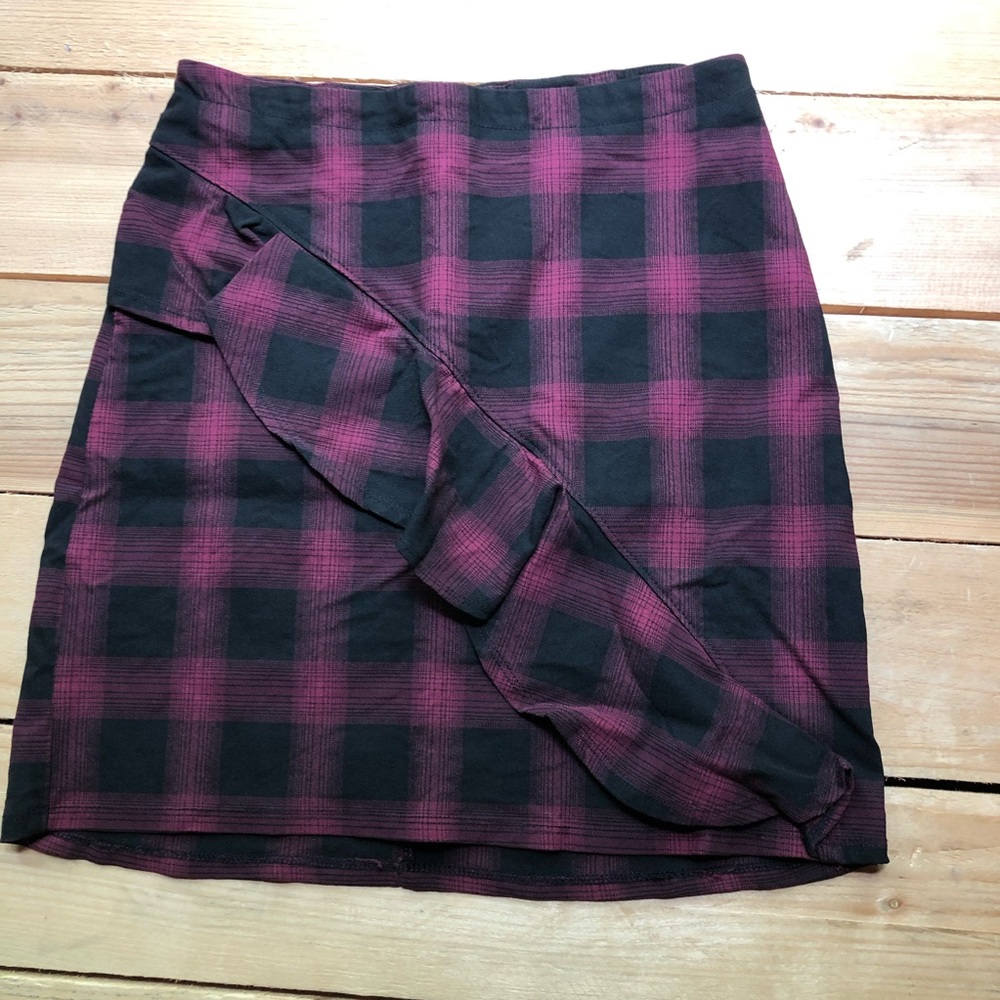 Burgundy Tartan Ruffle Tube Skirt